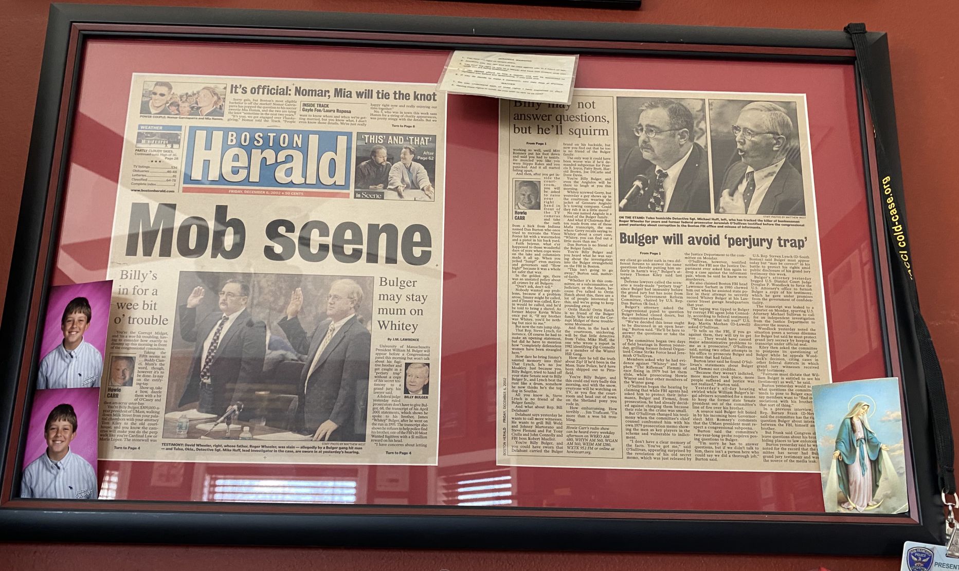 Mike Huff framed Boston Herald